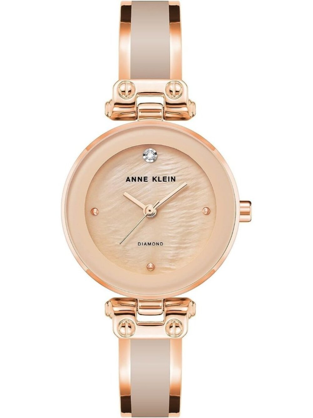 Women's Pink Rose Gold Analog Quartz Bracelet Genuine Diamond Dial Bangle Watch
